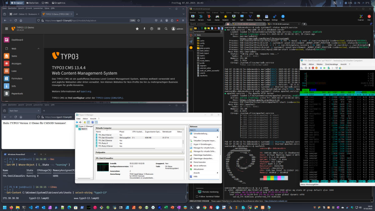 Debian 12 Hyper-V VM für CMSOD Seminare - hier: TYPO3 v13 Test
