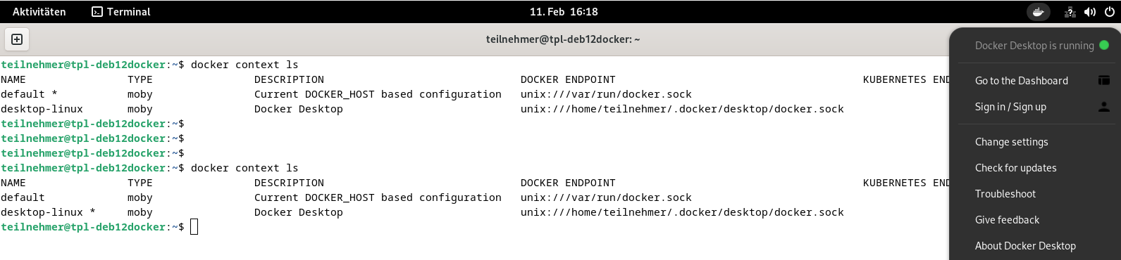 Docker Context mit Linux Docker Desktop und Engine