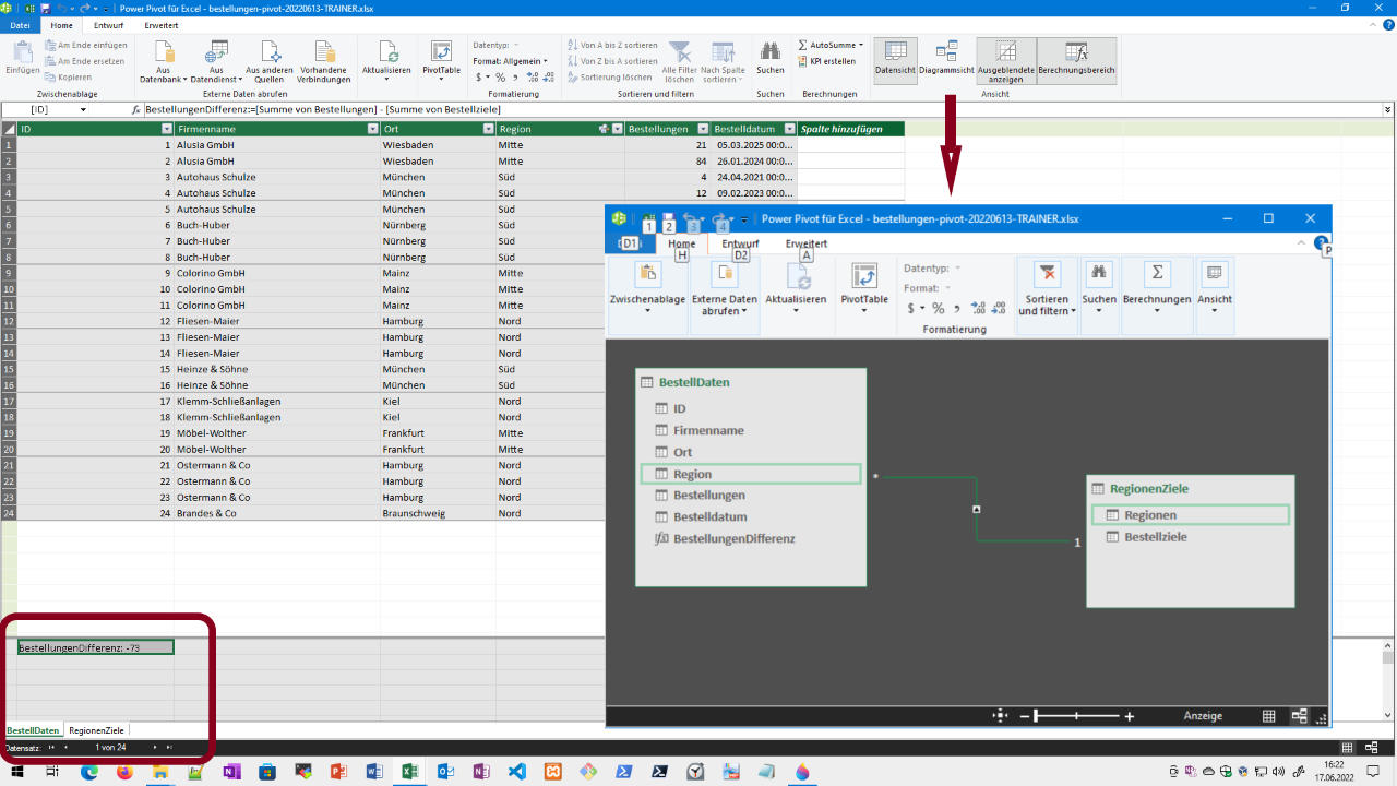 Power Pivot - Daten- und Diagrammansichten
