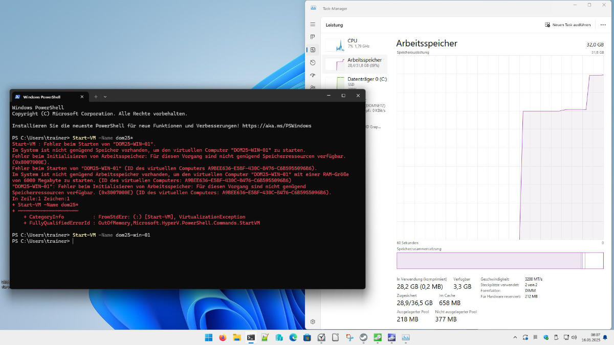 Hyper-V Ressourcen Problem (hier: RAM) beachten