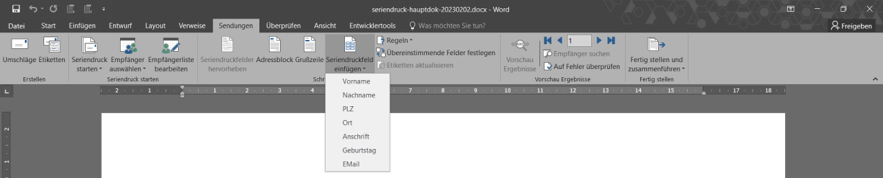 Felder einfügen