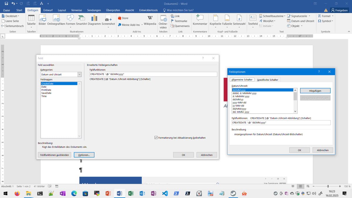 Feldfunktion am Beispiel Datum in Word