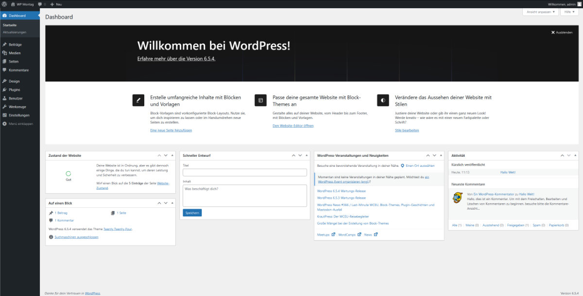 WordPress Dashboard 2024 - WordPress Version 6.5.4