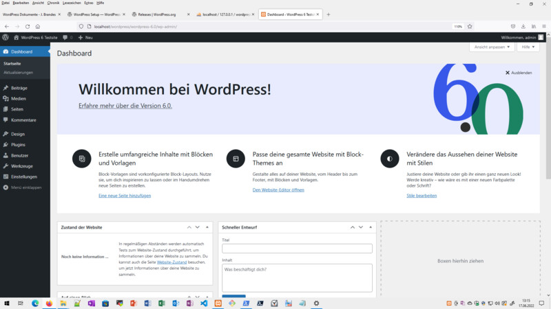 wp admin dashboard WordPress 6.0 800px